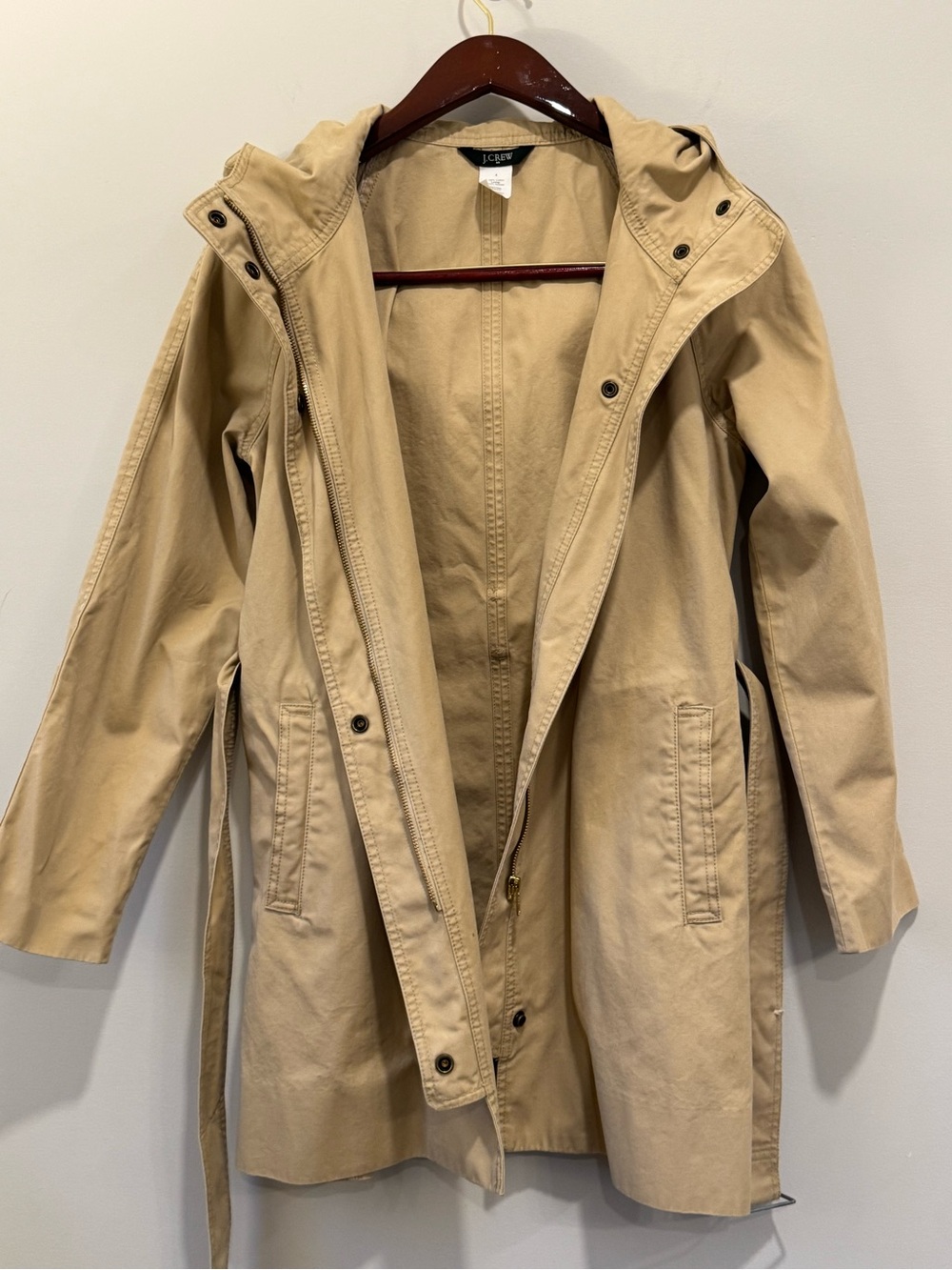 J. Crew Khaki Hooded Swing/A-Line Womens
Trench Coat | Size 4 Style 65515